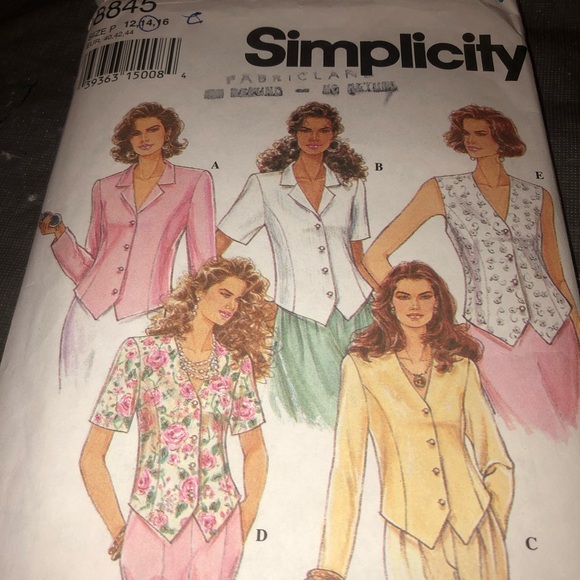 8845 Vintage Simplicity SEWING Pattern Misses 1990s Semi Fitted Top Blouse Shirt - Picture 3 of 7